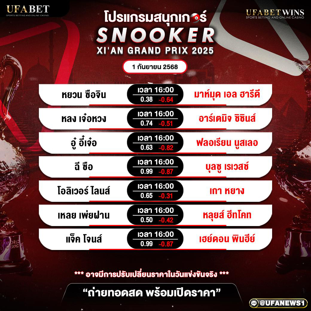 โปรแกรมสนุกเกอร์ 1 กันยายน 2568
