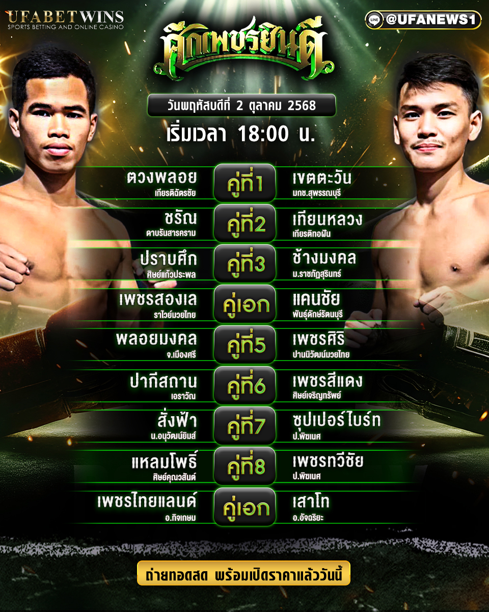 มวยวันนี้ ศึกมวยไทยพลังใหม่ 02/10/68