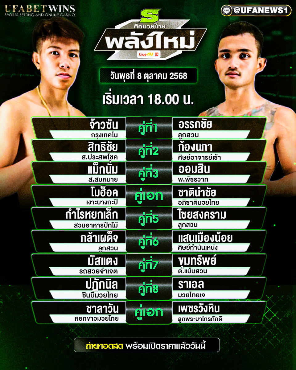มวยวันนี้ ศึกมวยไทยพลังใหม่ 08/10/68