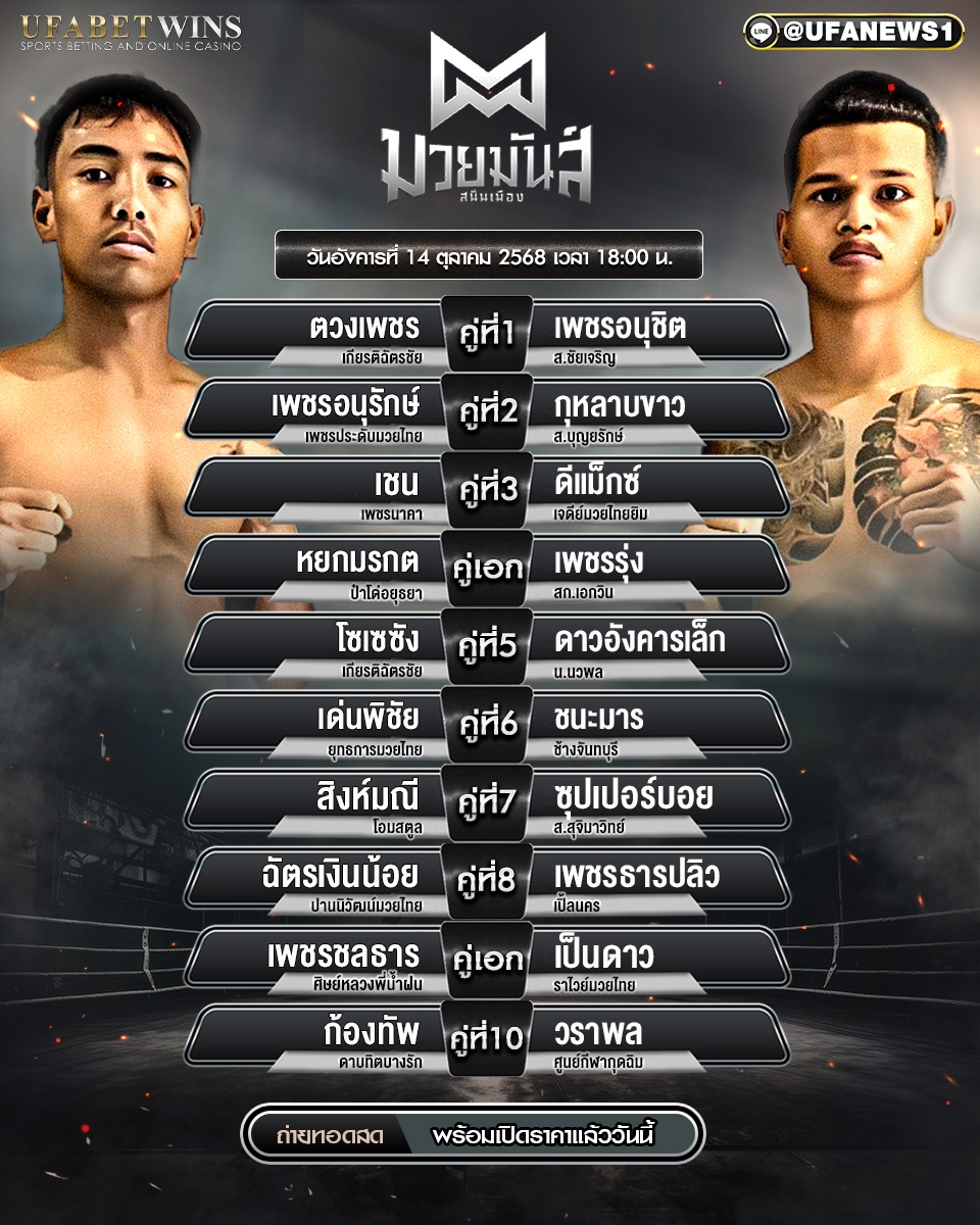 มวยวันนี้ ศึกมวยมันส์สนั่นเมือง 14/10/68