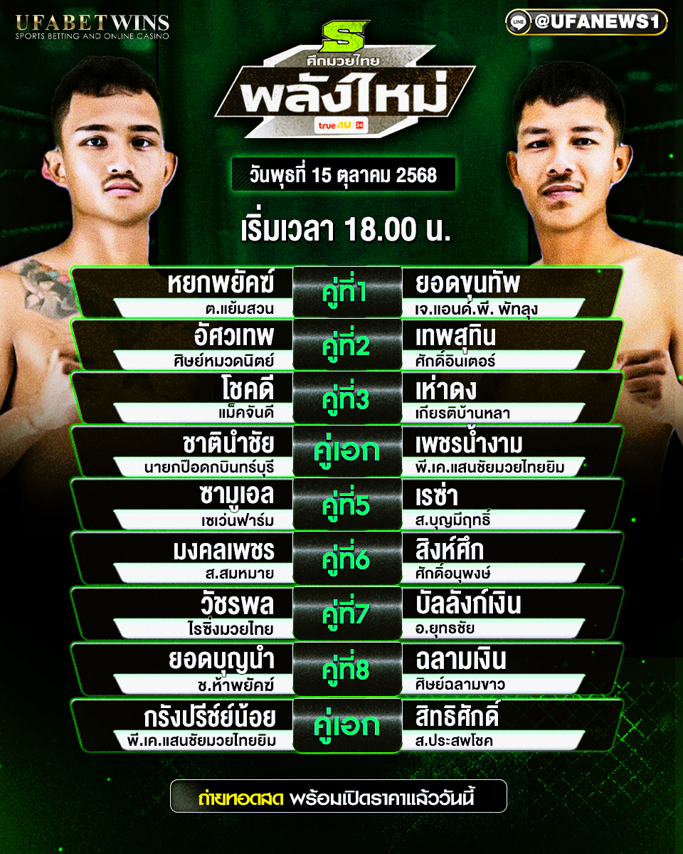 มวยวันนี้ ศึกมวยไทยพลังใหม่ 15/10/68