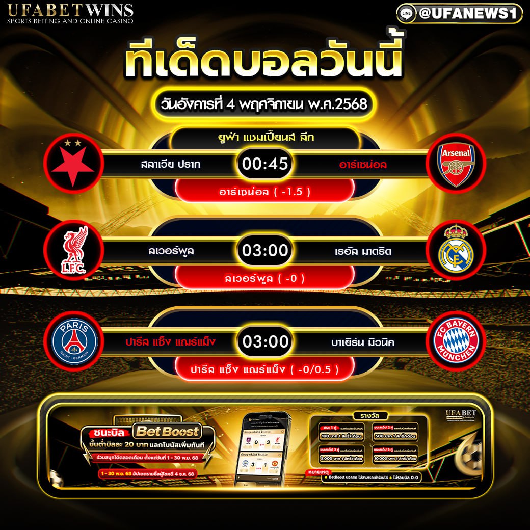 ทีเด็ดบอลวันนี้ ยูฟ่า แชมเปี้ยนส์ ลีก 4 พฤศจิกายน พ.ศ. 2568