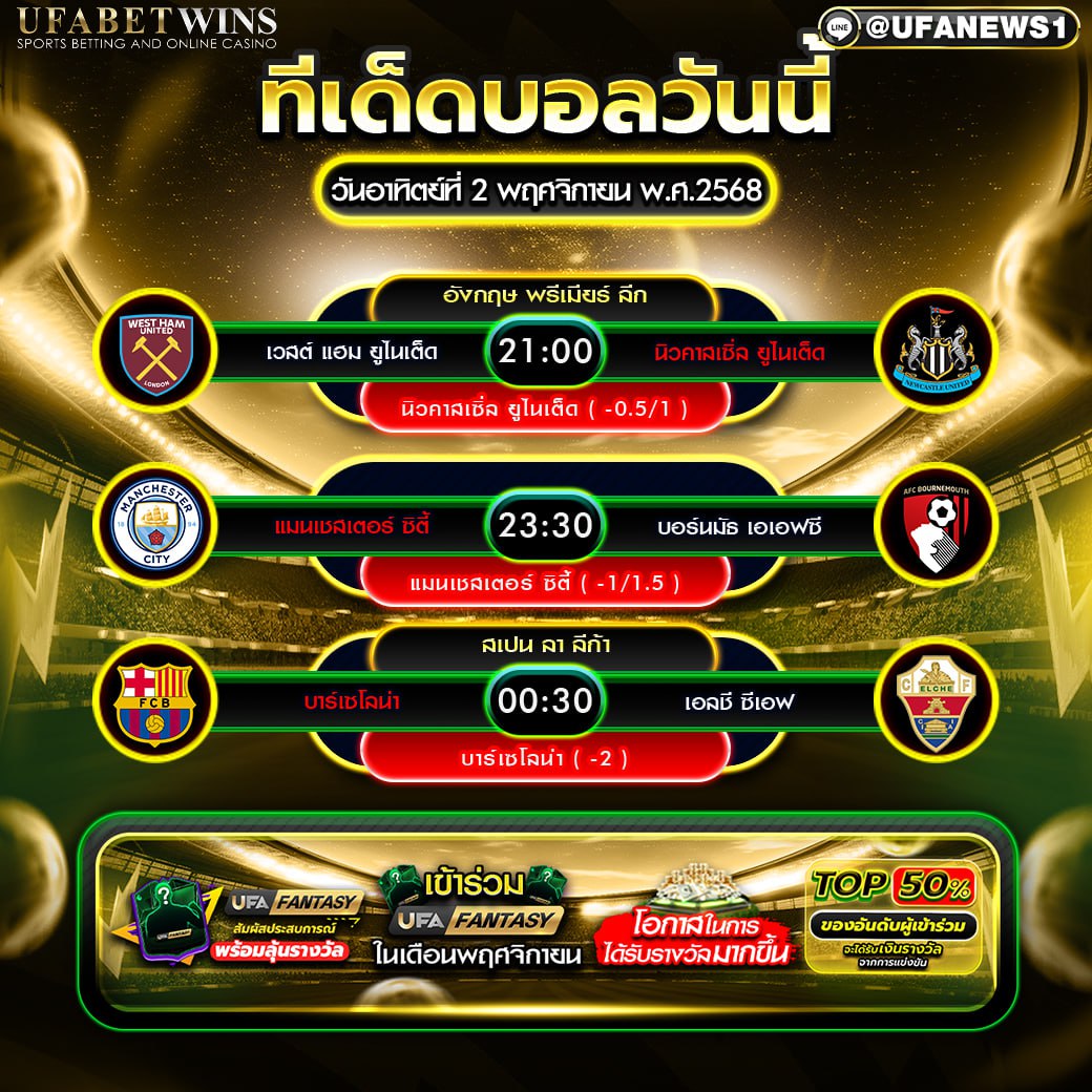 ทีเด็ดบอลวันนี้ 2 พฤศจิกายน 2568 — พรีวิวเชิงวิเคราะห์ & ทีเด็ดก่อนแข่ง