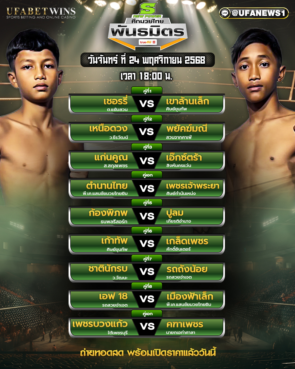 โปรแกรมมวย ศึกมวยไทยพันธมิตร 24 พฤศจิกายน 2568 เวิล์ด สยาม สเตเดี้ยม