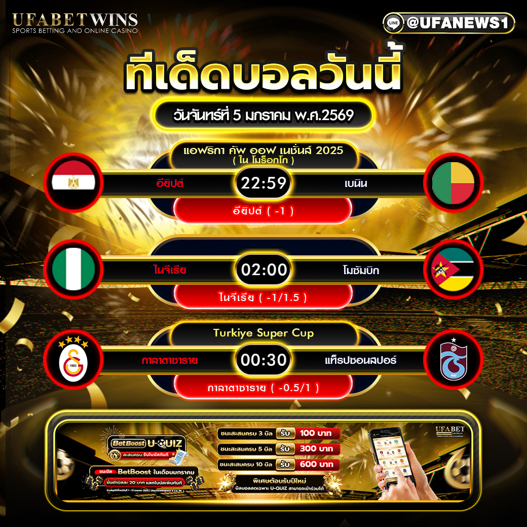 ทีเด็ดบอล วันจันทร์ที่ 5 มกราคม พ.ศ.2569 วิเคราะห์ครบทุกคู่เด่น ระวังลูกตั้งเตะและเกมเดือดปลายเกม