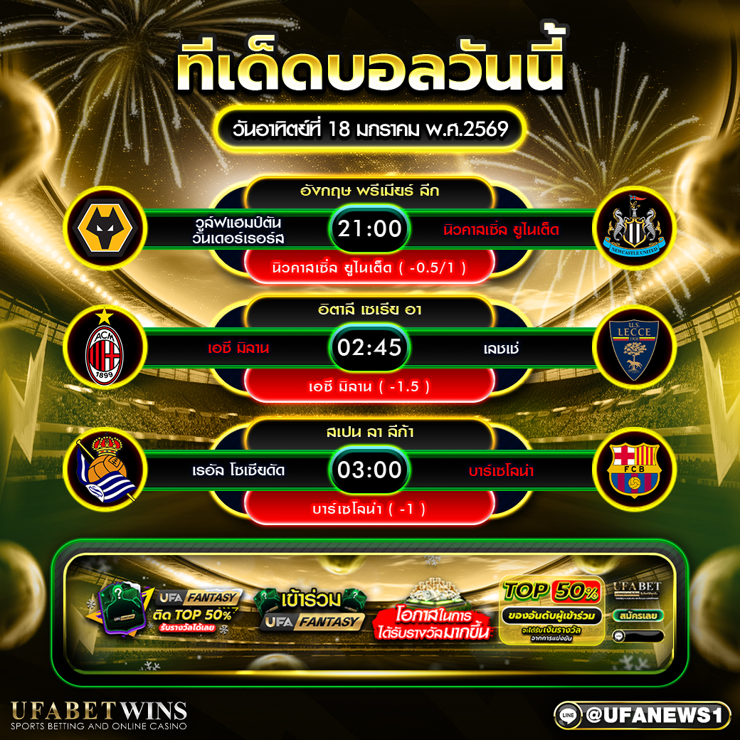ทีเด็ดบอลวันนี้ วันเสาร์ที่ 17 มกราคม พ.ศ. 2569 วิเคราะห์ 3 คู่ใหญ่พรีเมียร์ลีกและบุนเดสลีกา