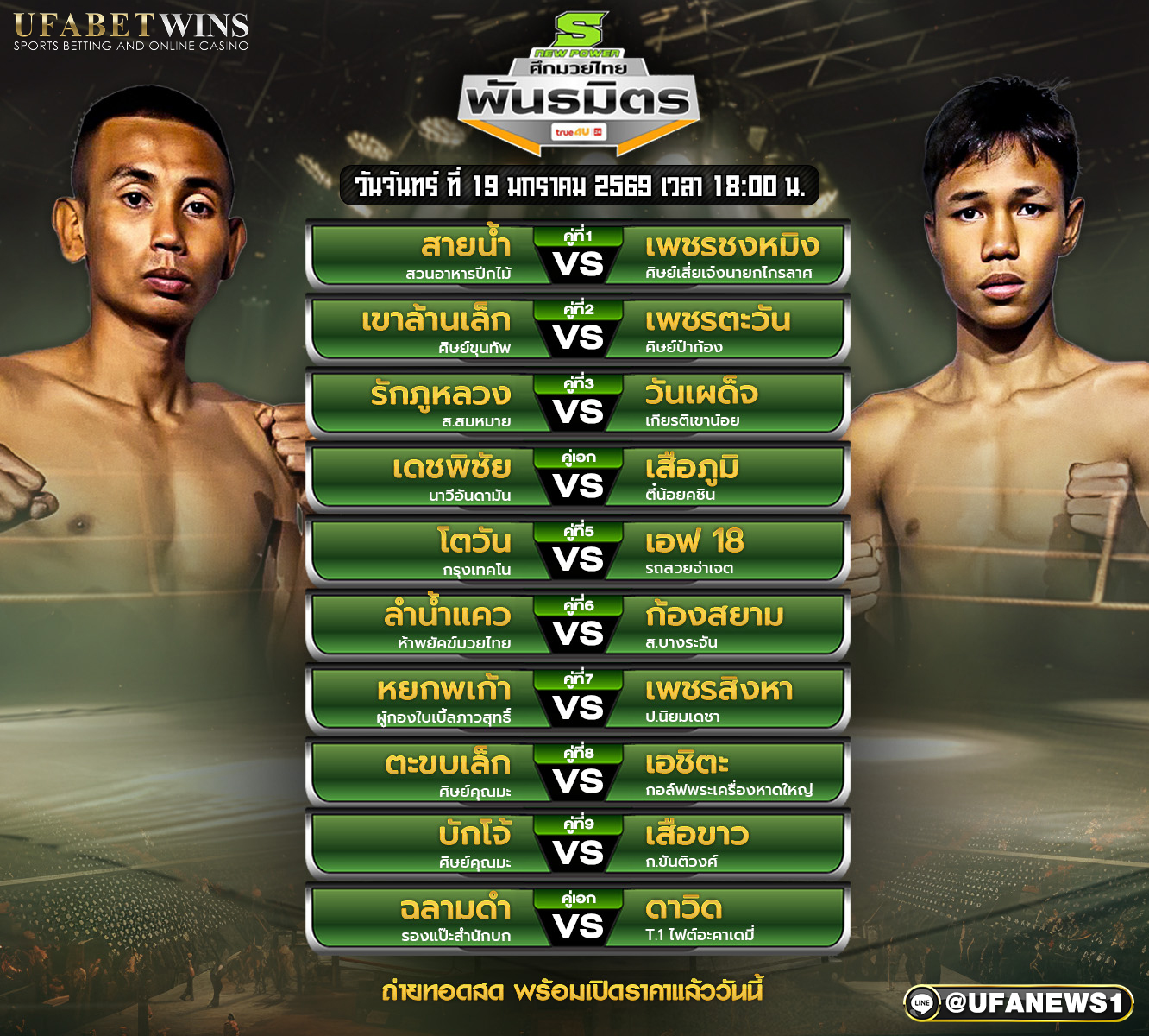 โปรแกรมมวย ศึกมวยไทยพันธมิตร วันจันทร์ที่ 19 มกราคม 2569 | เวทีมวยเวิล์ด สยาม สเตเดี้ยม