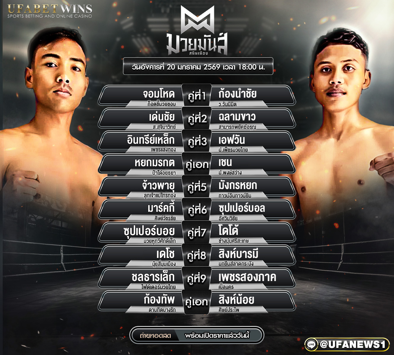 โปรแกรมมวย ศึกมวยมันส์สนั่นเมือง + ภ.หลักบุญ 20 มกราคม 2569 | เวทีมวยนานาชาติรังสิต จ.ปทุมธานี