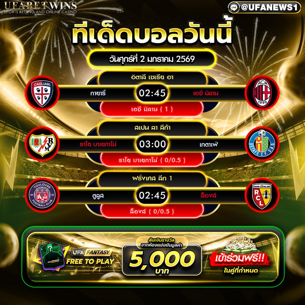 ทีเด็ดบอล วันศุกร์ที่ 2 มกราคม 2569 วิเคราะห์ครบทุกคู่เด่น ระวังลูกตั้งเตะและทรานซิชัน