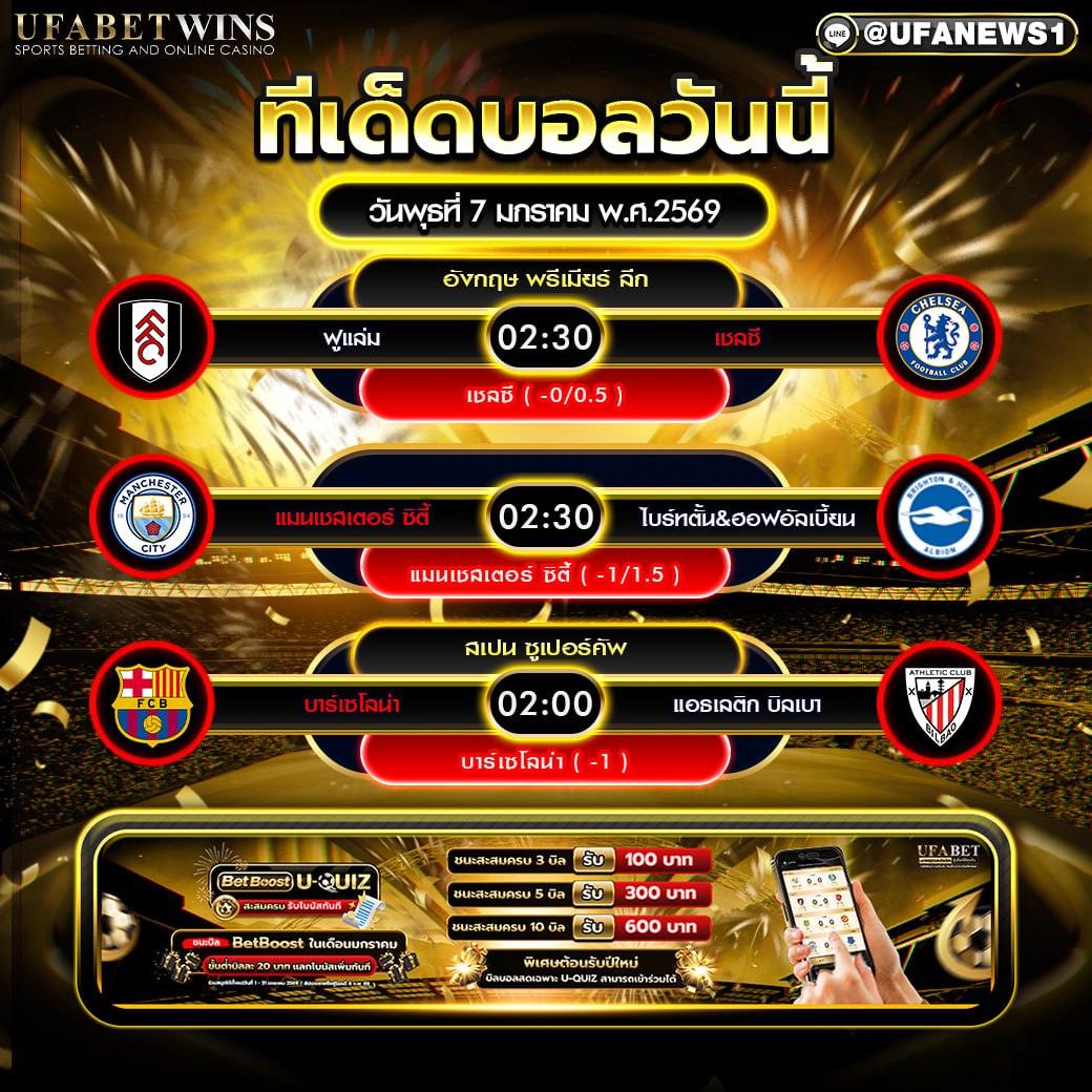 ทีเด็ดบอล วันพุธที่ 7 มกราคม พ.ศ.2569 สรุปทีเด็ดเรียงตามเวลาเตะจริง ดูดึกไม่พลาด