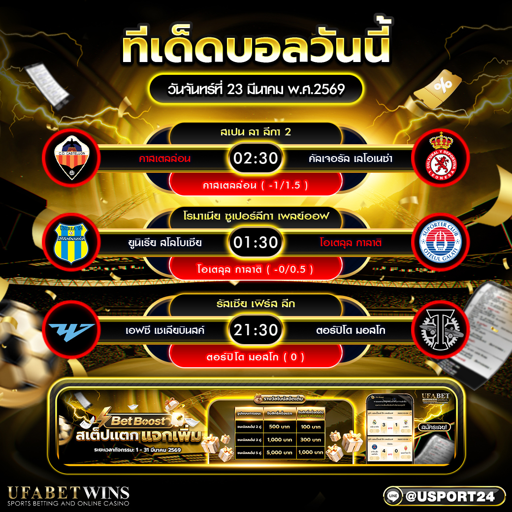 ทีเด็ดบอลวันนี้ 23 มีนาคม พ.ศ.2569