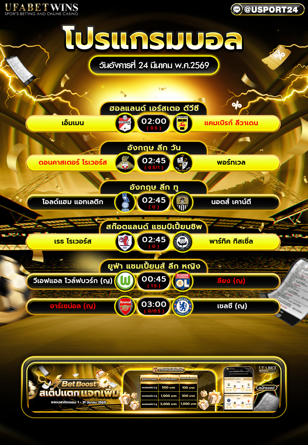 โปรแกรมบอล 24 มีนาคม พ.ศ.2569