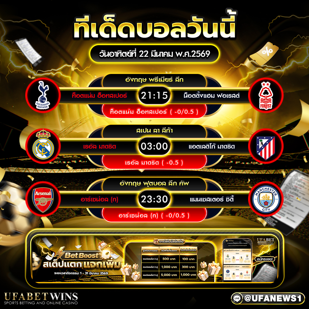 วิเคราะห์บอลวันนี้ 22 มี.ค. 2569 ทีเด็ดบอลวันนี้ พรีเมียร์ลีก เซเรียอา ฟันธงทุกคู่