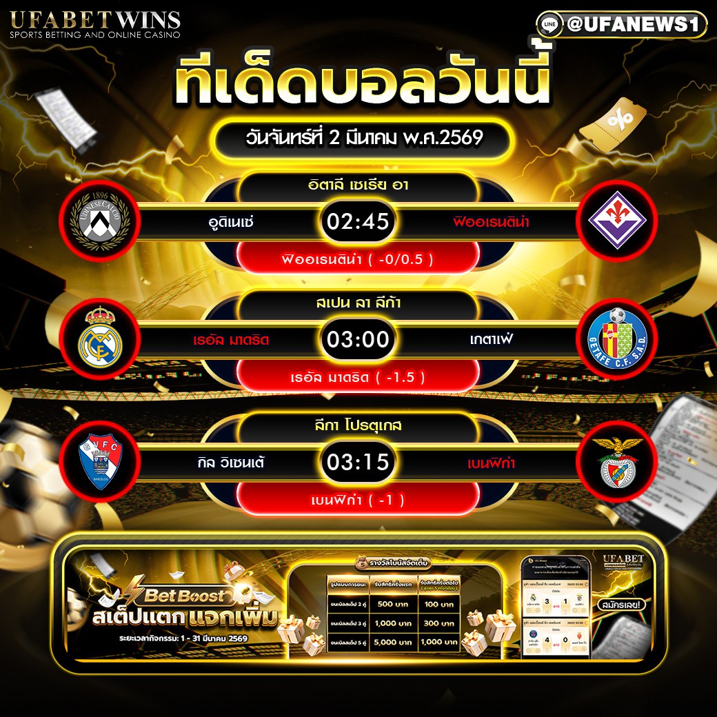 ทีเด็ดบอลวันนี้ วันจันทร์ที่ 2 มีนาคม พ.ศ.2569 พรีวิว 3 คู่เด่นฟุตบอลยุโรปก่อนลงสนาม