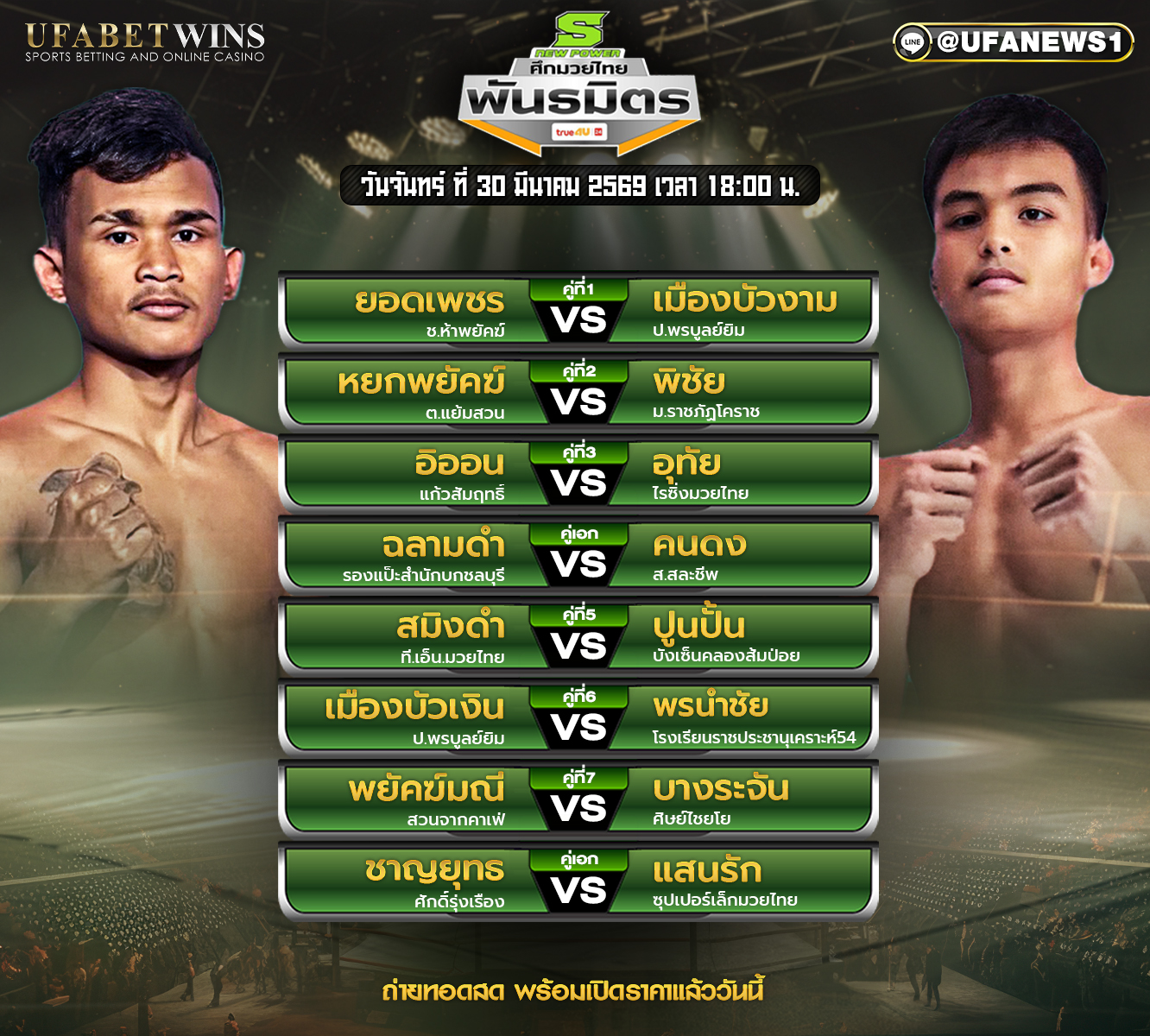 โปรแกรมมวย ศึกมวยไทยพันธมิตร 30 มีนาคม 2569 ผลชั่งน้ำหนัก และวิเคราะห์ครบทุกคู่