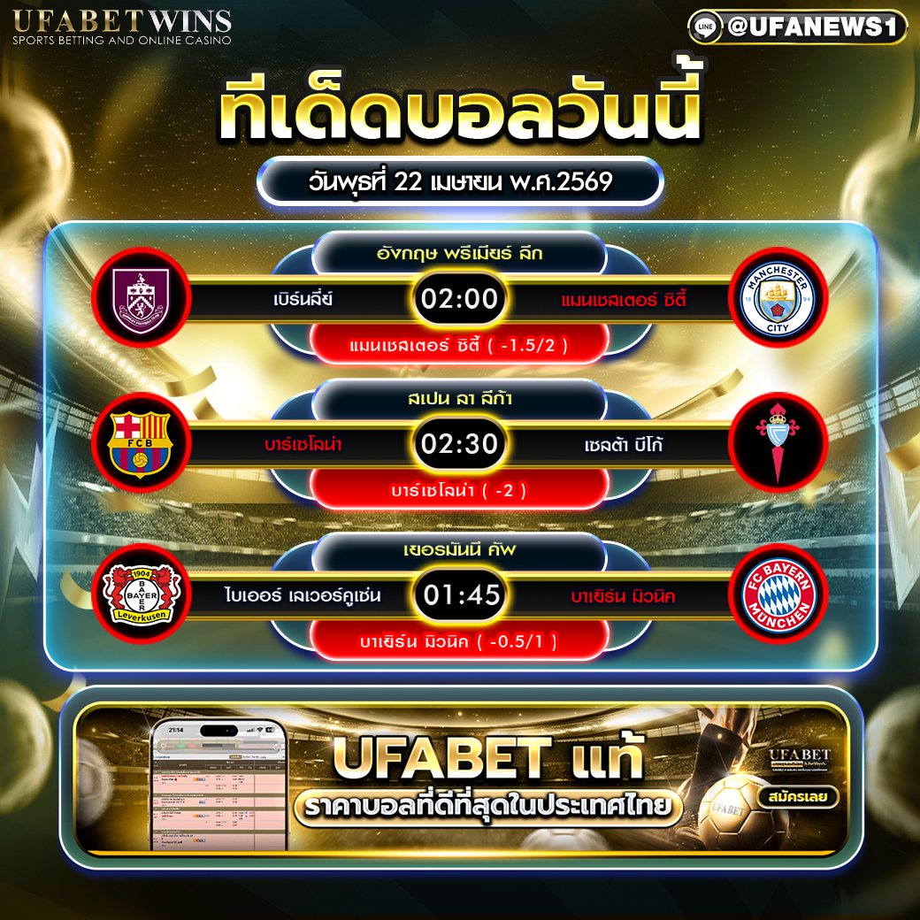 ทีเด็ดบอลวันนี้ 22 เม.ย. 2569